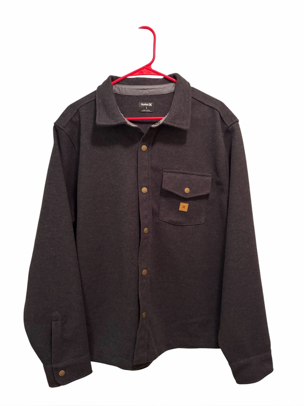 Hurley Men’s Charcoal Snap-Front Shirt Jacket. Size large. New with tags